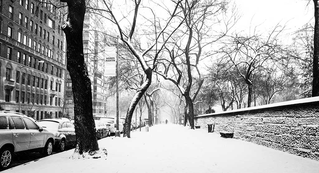 New York innevata in bianco e nero